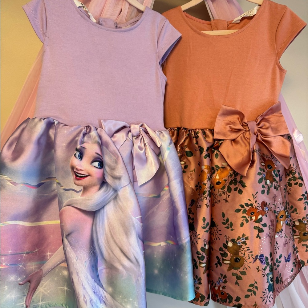 Two H&M Size 5T-6 Elsa and bunnies dresses.